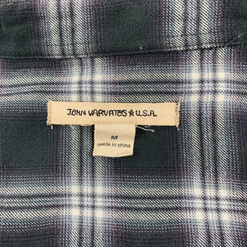 JOHN VARVATOS * U.S.A. Size M Gray & Black Plaid Cotton Long Sleeve Shirt