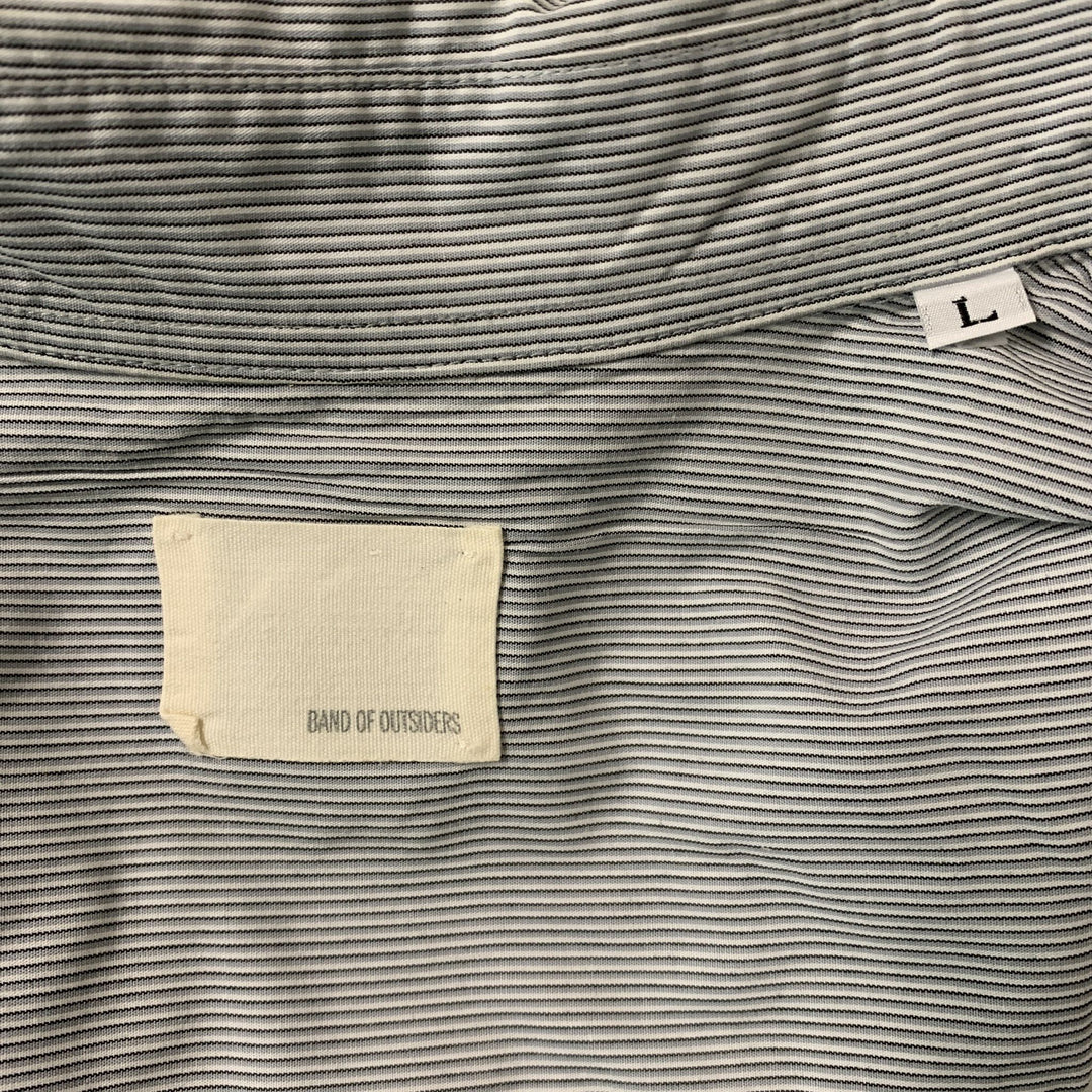 BAND OF OUTSIDERS Size L Blue, Gray & White Stripe Cotton Long Sleeve Shirt