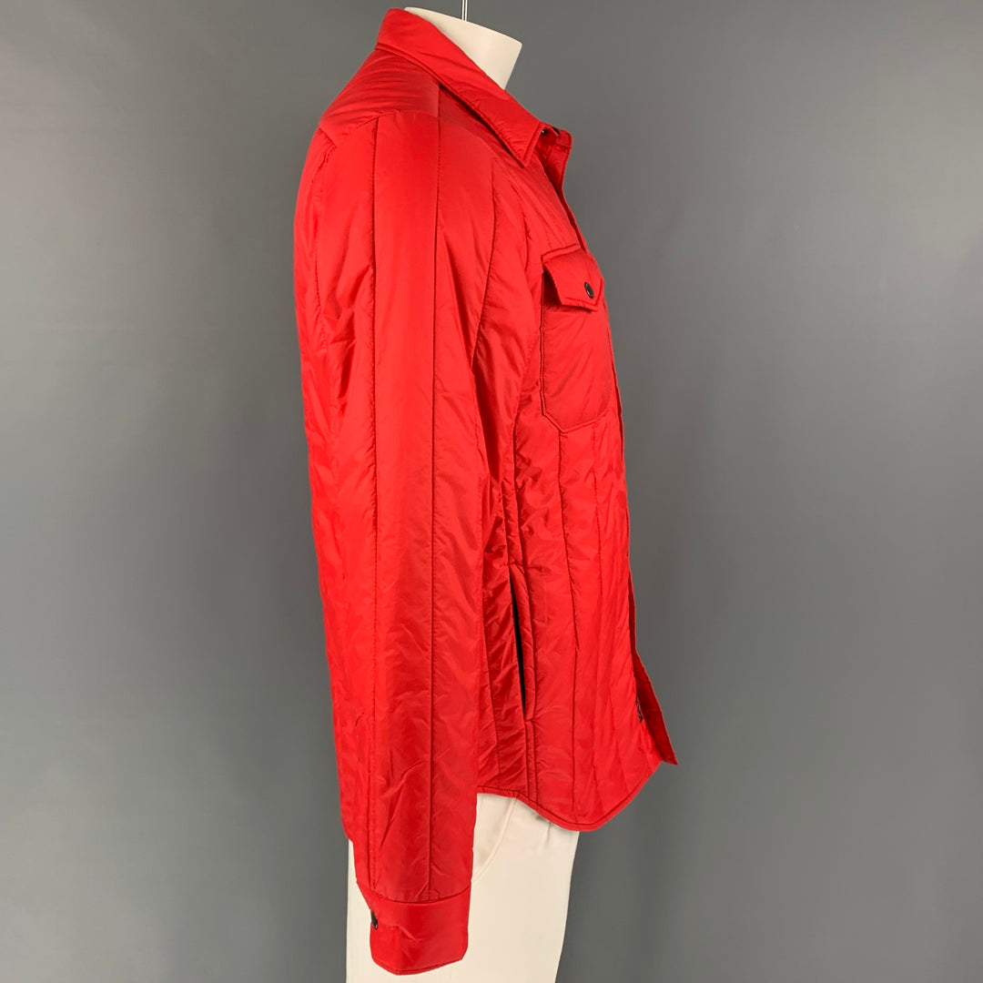 TODD SNYDER Size M Red Quilted Nylon Shirt Jacket Long Sleeve Shirt