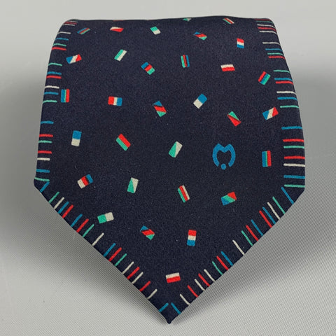 MILA SCHON Black Multi-Color Flags Silk Tie