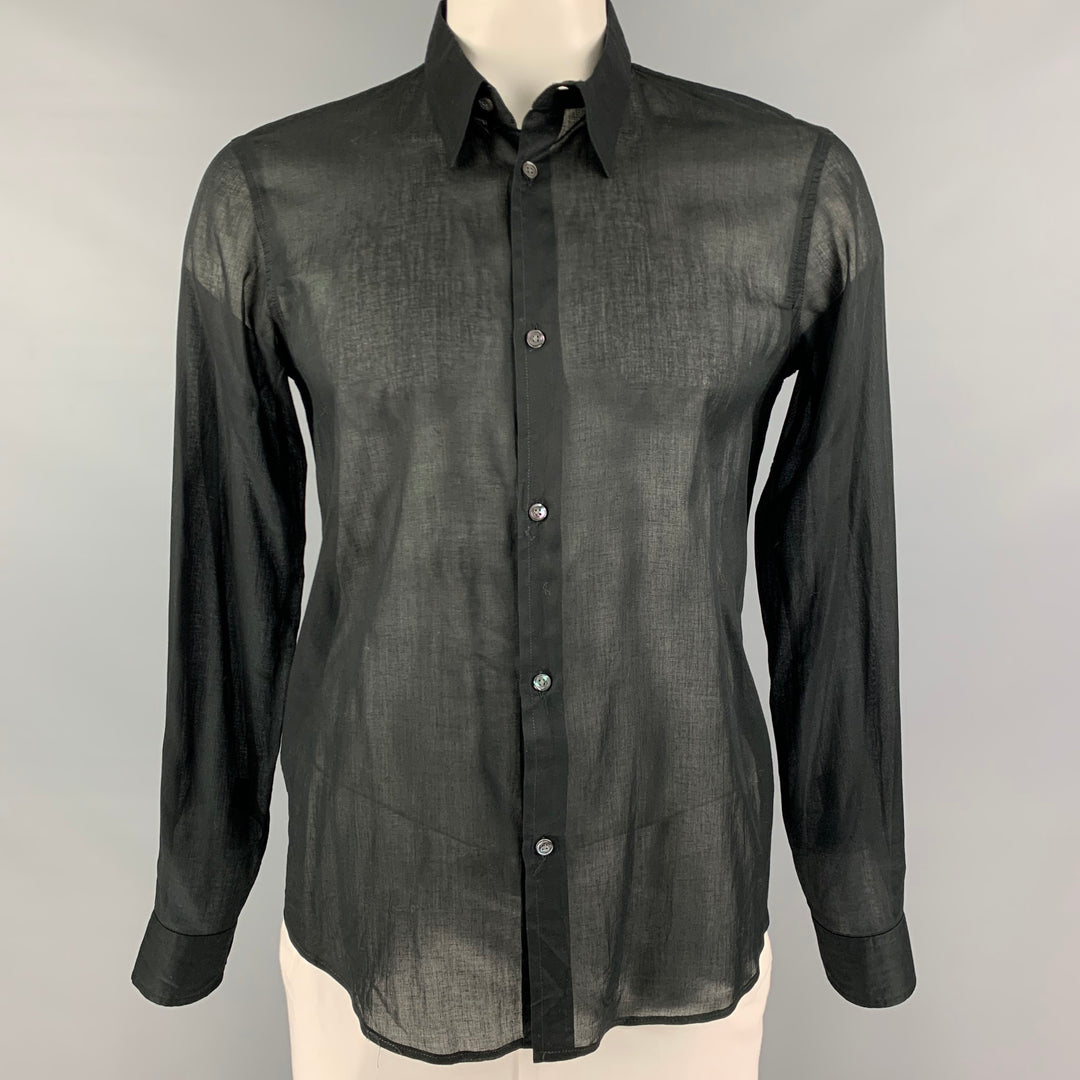 CoSTUME NATIONAL Size L Black See-Through Cotton Button Up Long Sleeve Shirt