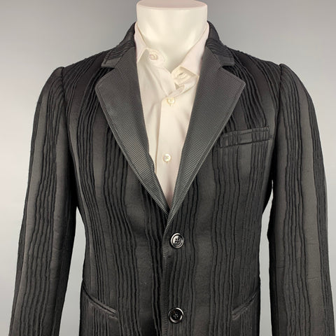 EMPORIO ARMANI Size 38 Black Textured Wool Blend Notch Lapel Sport Coat