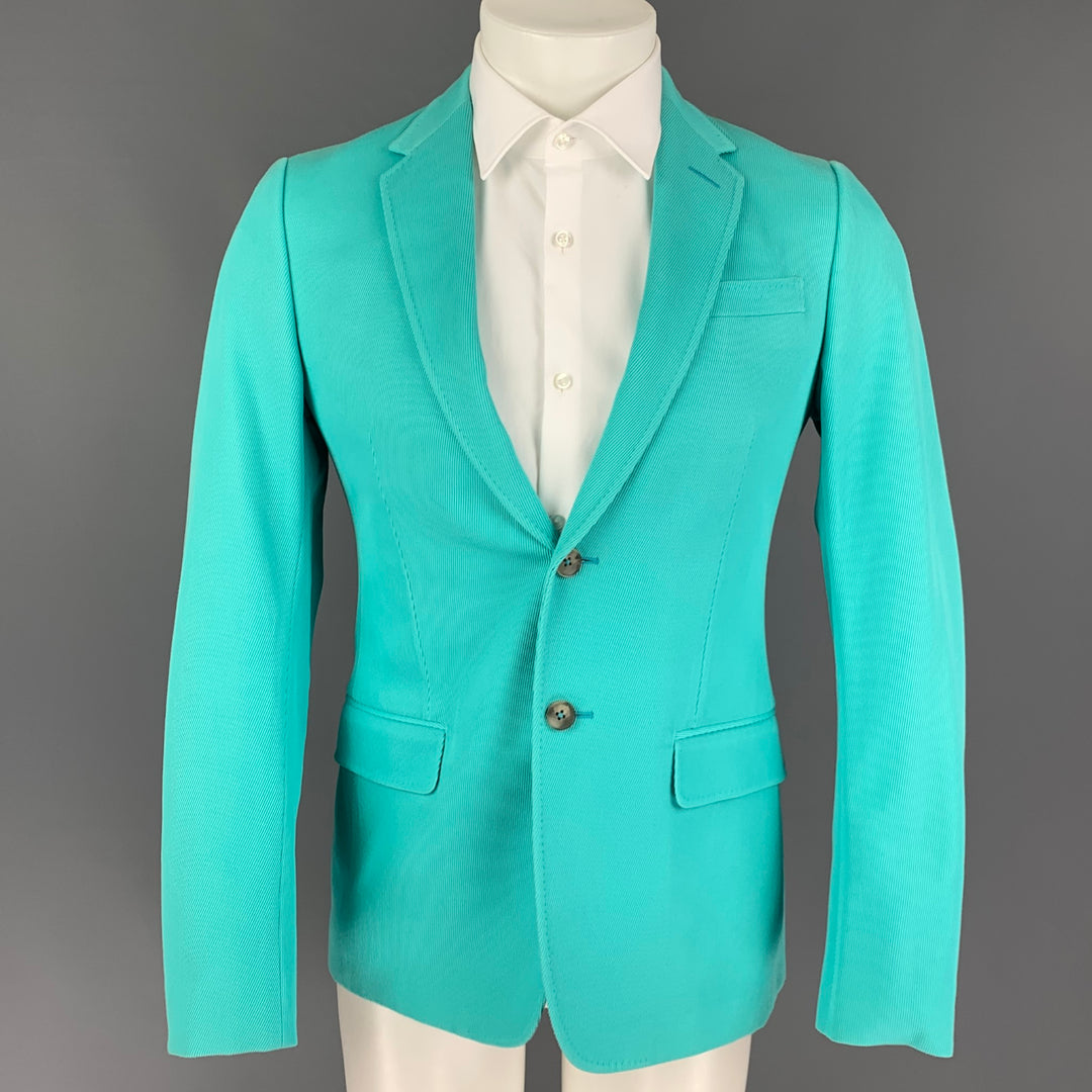 GUCCI by Tom Ford Size 36 Regular Aqua Textured Cotton Notch Lapel Sport Coat