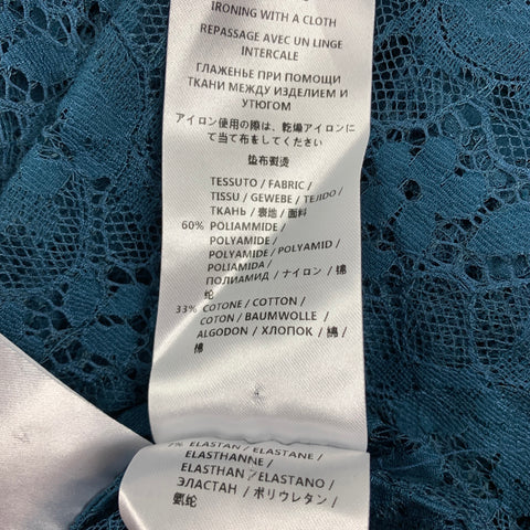 GUCCI SS 16 Size L Teal Lace Polyamide Cotton Button Up Long Sleeve Shirt