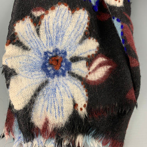 CAMERUCCI Black Multi Color Floral Wool Scarf
