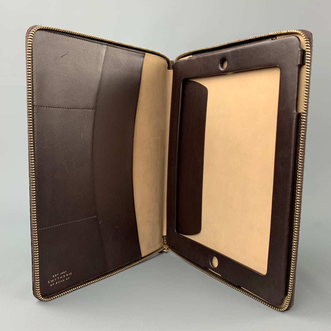 SMYTHSON OF BOND ST. Brown Embossed Leather iPad Case