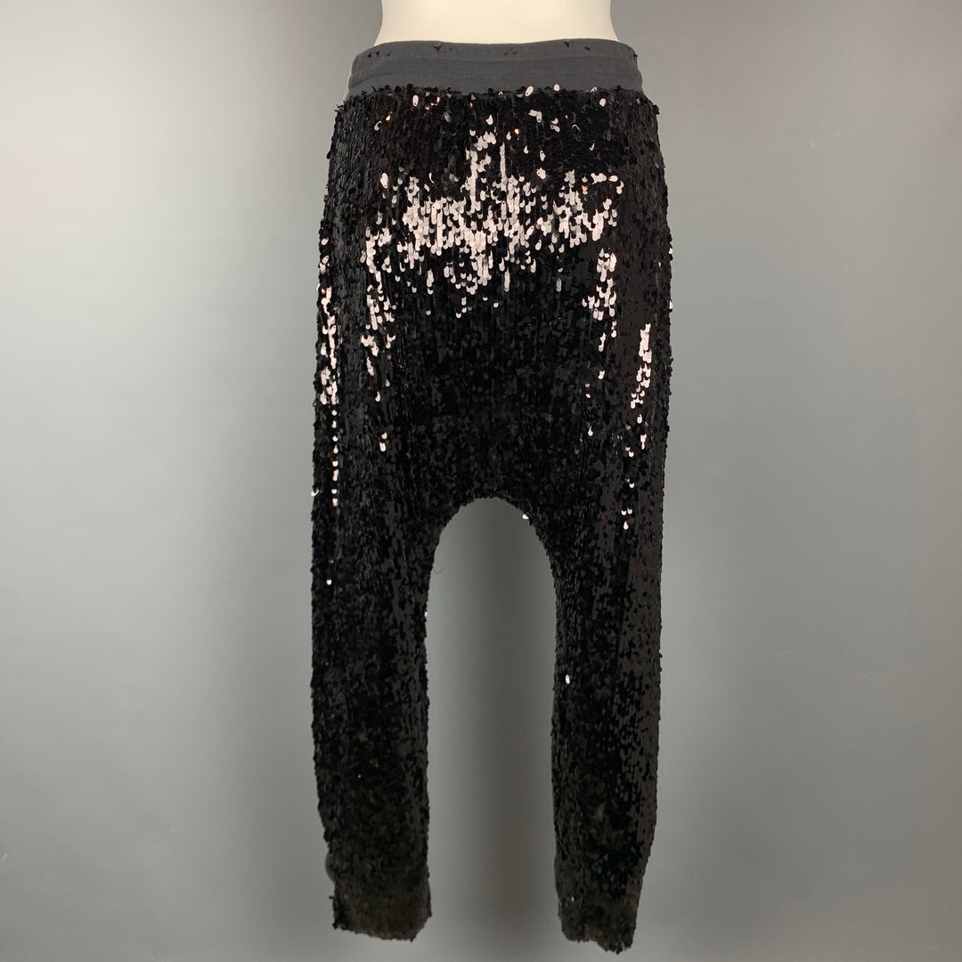 R13 Size M Black Cotton Elastic Waistband Sequin Field Sweatpants