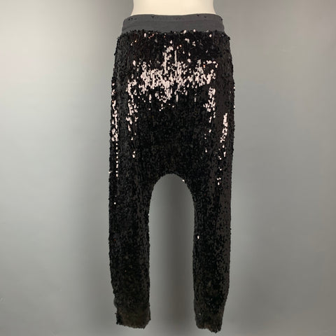 R13 Size M Black Cotton Elastic Waistband Sequin Field Sweatpants