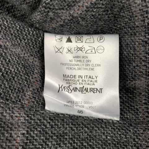 YVES SAINT LAURENT Size 36 Grey & Brown Wool Cashmere Window Pane Sport Coat
