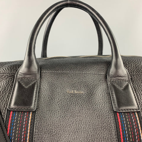 PAUL SMITH Black Leather Pebble Grain Weekender Bag