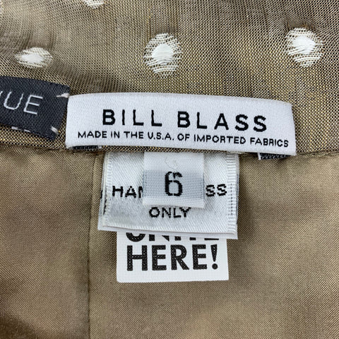 BILL BLASS Size 6 Taupe White Dots Pencil Mid-Calf Skirt