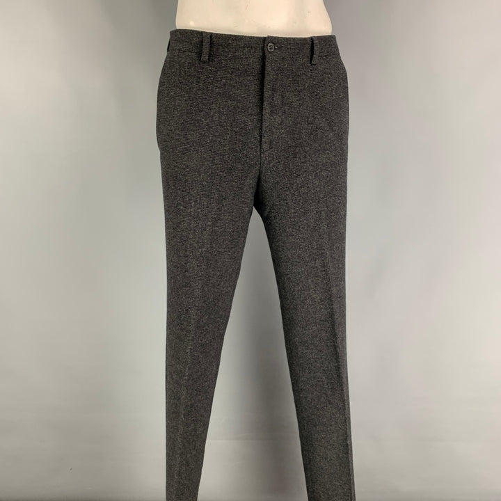ADAM KIMMEL Size 34 Charcoal Black Grid Wool Dress trousers