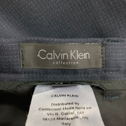 CALVIN KLEIN COLLECTION Size 36 Navy Grid Wool Peak Lapel Suit