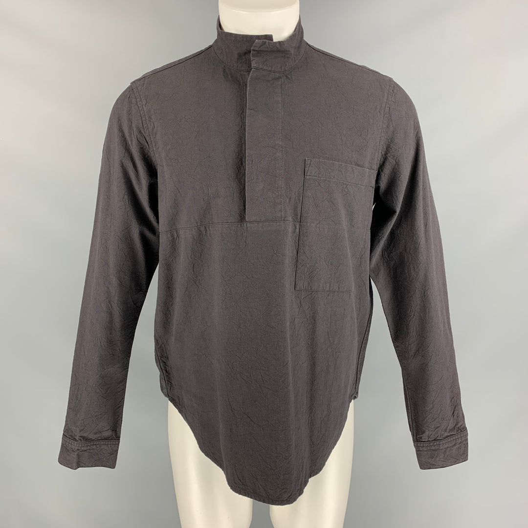 GREI Camisa de manga larga con tapeta oculta de algodón liso color carbón talla M