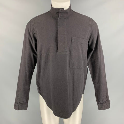 GREI Size M Charcoal Solid Cotton Hidden Placket Long Sleeve Shirt