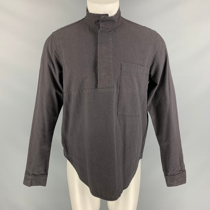GREI Camisa de manga larga con tapeta oculta de algodón liso color carbón talla M