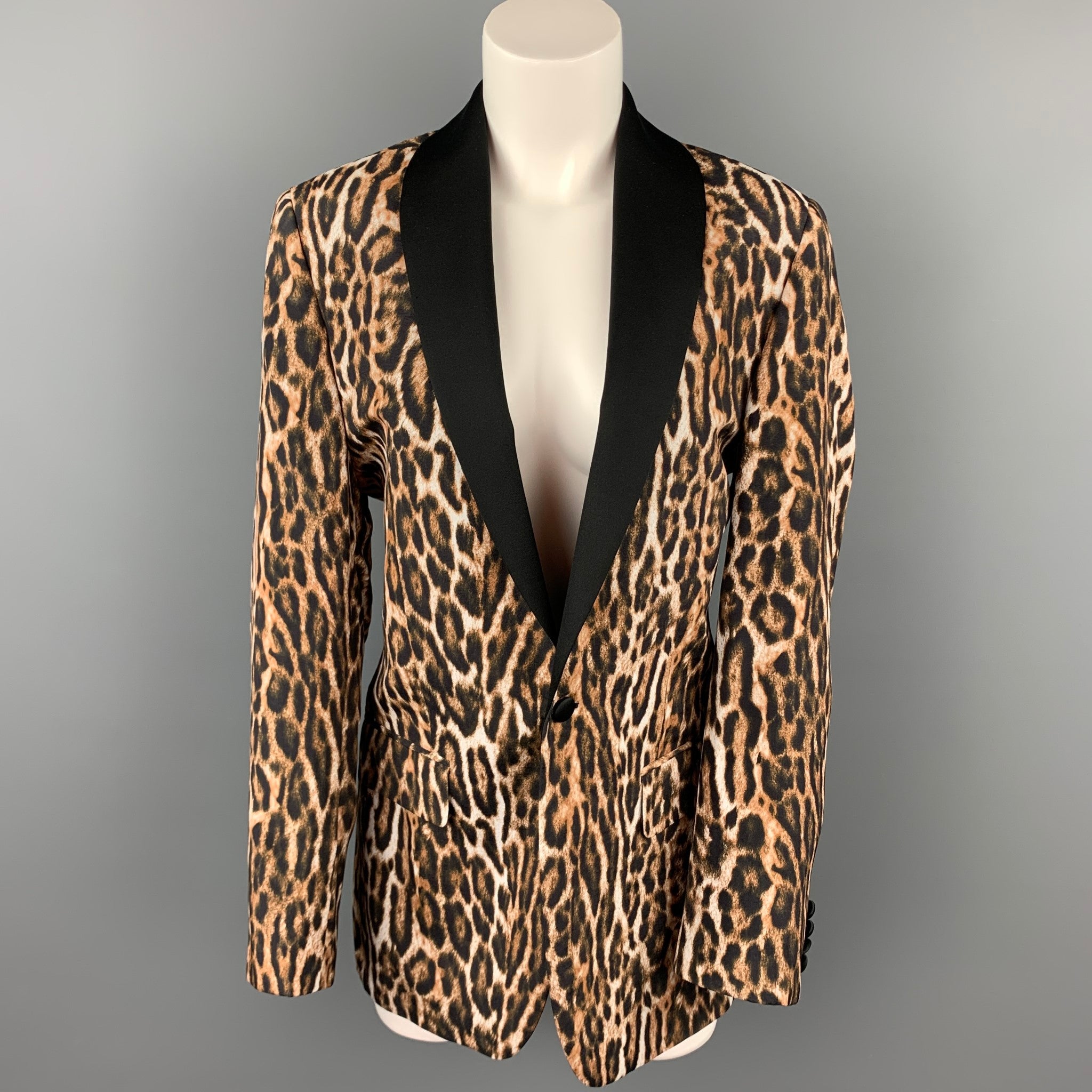 R13 Size L Tan Black Leopard Print Viscose Jacket Blazer Sui