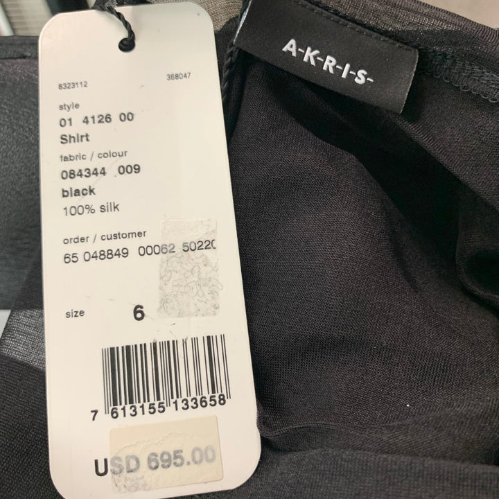 A-K-R-I-S- Size 6 Black Silk See Through Crew-Neck T-Shirt