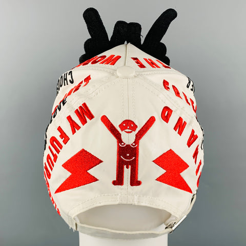 WALTER VAN BEIRENDONCK White Red Embroidered Cotton Blend Coated Canvas Hat