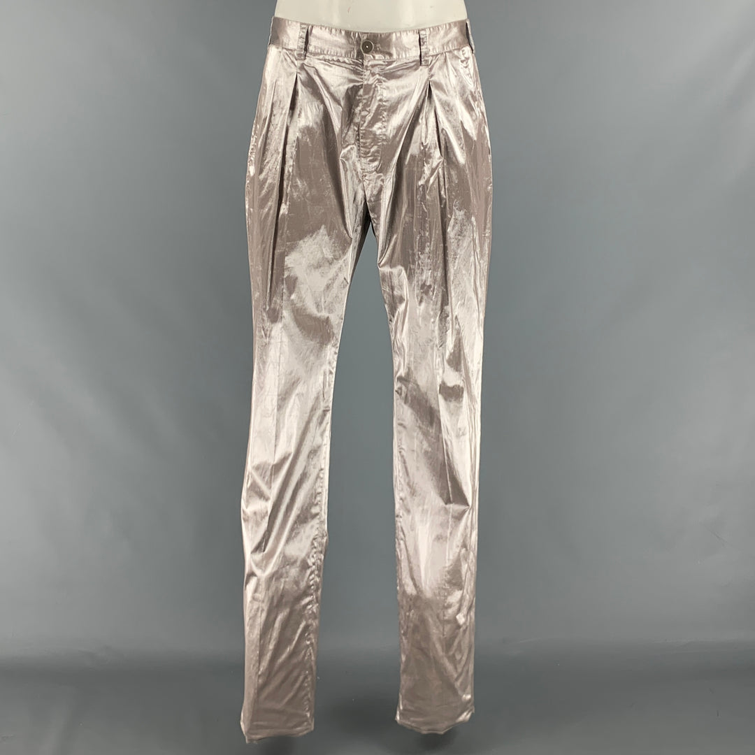 VERSACE Size 34 Silver Metallic Not Listed Pleated Dress Pants