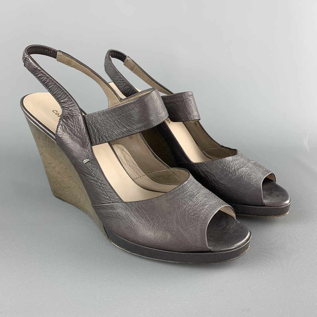 CoSTUME NATIONAL Size 7.5 Grey Wedge Slingback Sandals