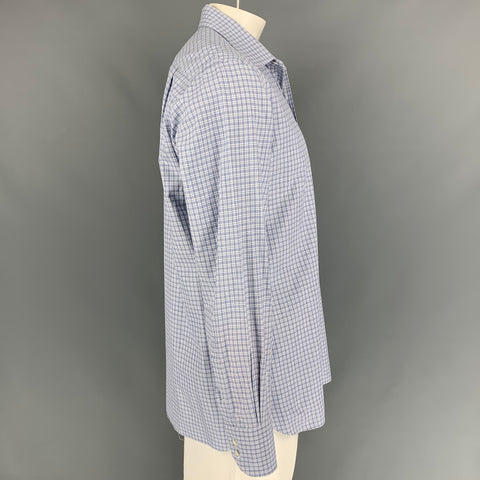 TOM FORD Size XL Blue & White Checkered Cotton Button Down Long Sleeve Shirt