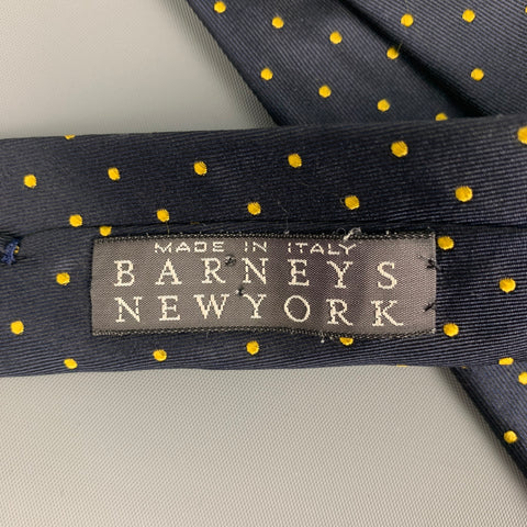 BARNEY'S NEW YORK Navy Yellow Polka Dot Silk Twill Tie