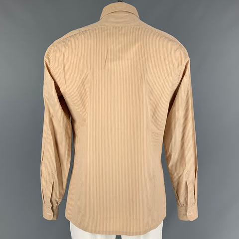 DRIES VAN NOTEN Khaki & Black Pinstripe Cotton Button Up Size L Long Sleeve Shirt