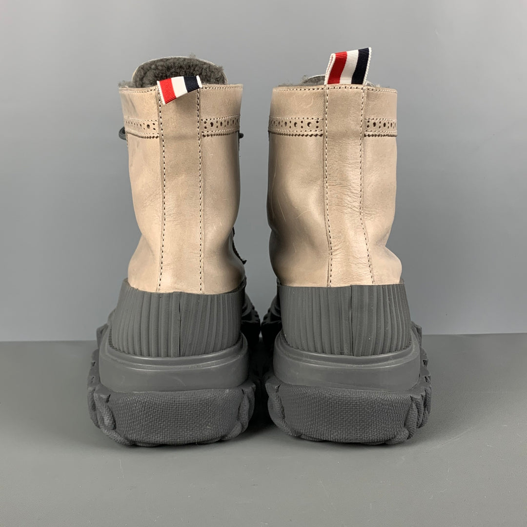 THOM BROWNE Size 11 Gray Taupe Leather Winter Boots