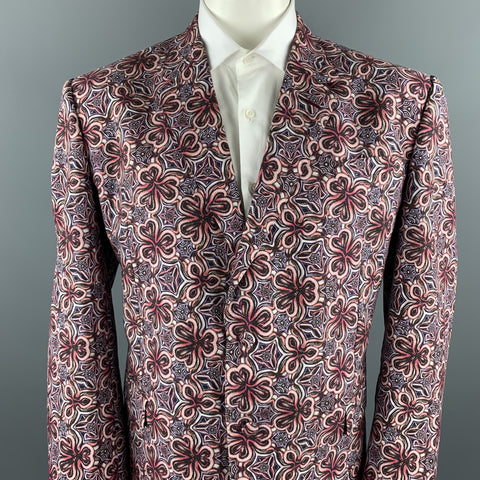 ROBERTO CAVALLI Size 48 Brick & Purple Print Cotton / Silk Sport Coat