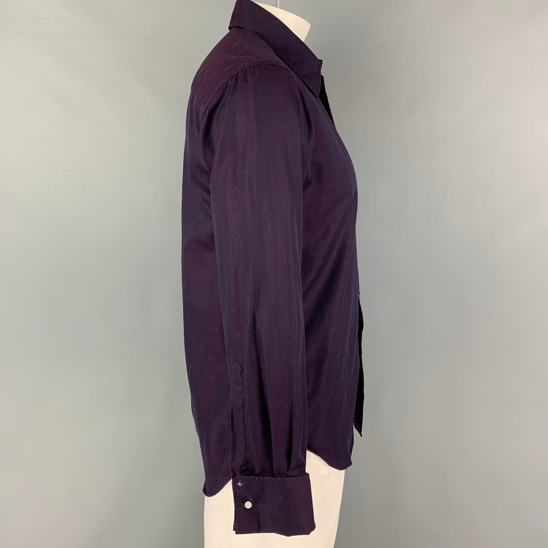 1LIKENOOTHER Size M Purple Red Print Cotton French Cuff Long Sleeve Shirt