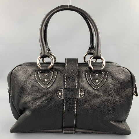 MARC JACOBS Black Contrast Stitching Leather Top Handles Handbag