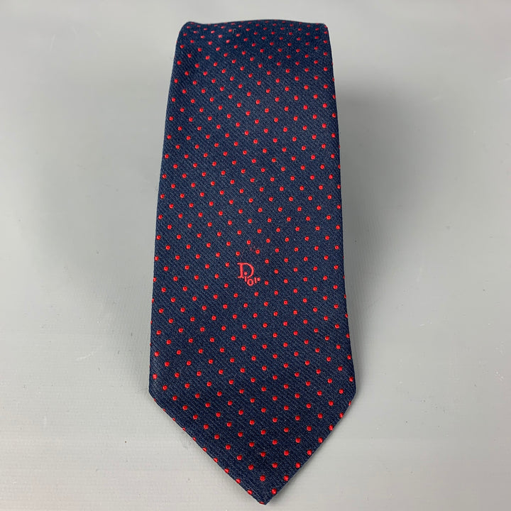 CHRISTIAN DIOR Corbata azul marino con lunares rojos