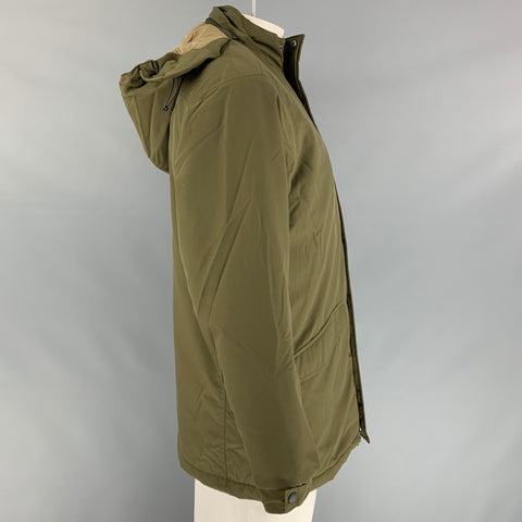 ORVIS Size M Olive Polyester Zip & Snaps Hooded Jacket