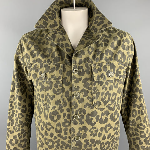 SAINT LAURENT Spring 2016 Size 40 Olive & Black Leopard  Print Cotton Jacket