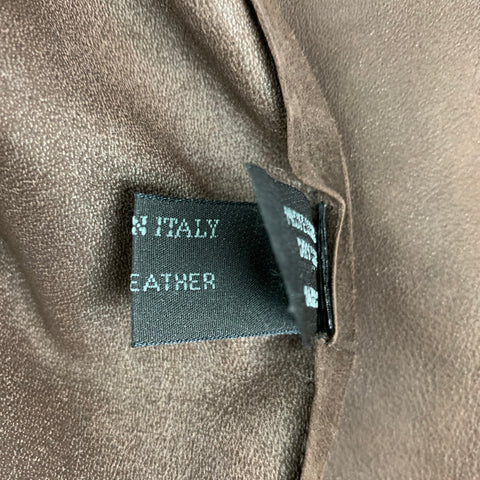 PRADA Talla 10 Chaleco con broches de ante marrón con volantes