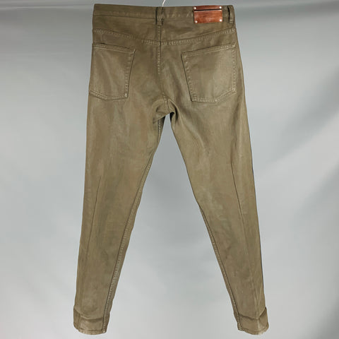 DRIES VAN NOTEN Size 33 Green Olive Vertical Stripe Cotton Cocoon Jeans