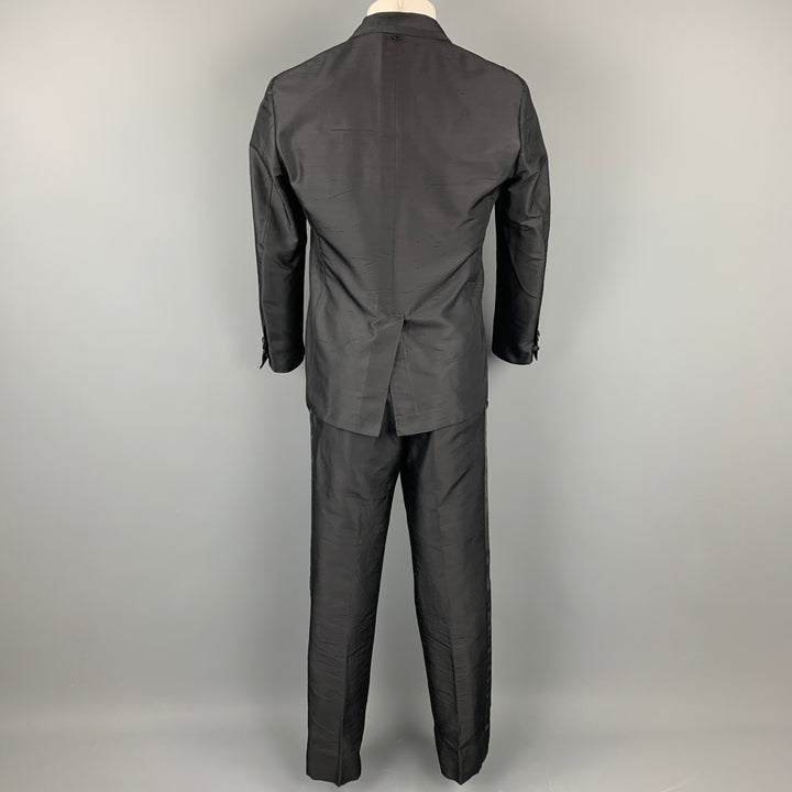 BLACK FLEECE Size 38 Black Silk Flat Front Notch Lapel Tuxedo Suit
