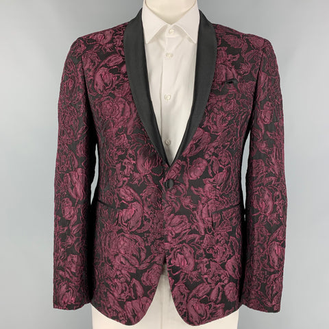 SAND Taille 42 Manteau de sport à col châle en mélange d'acétate de brocart bordeaux noir