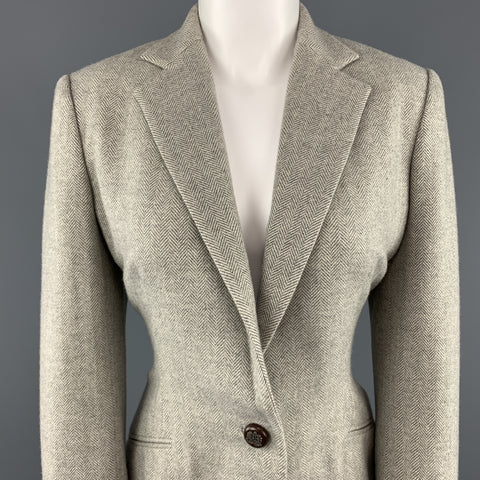 RALPH LAUREN Size 8 Gray Herringbone Wool Single Button Blazer