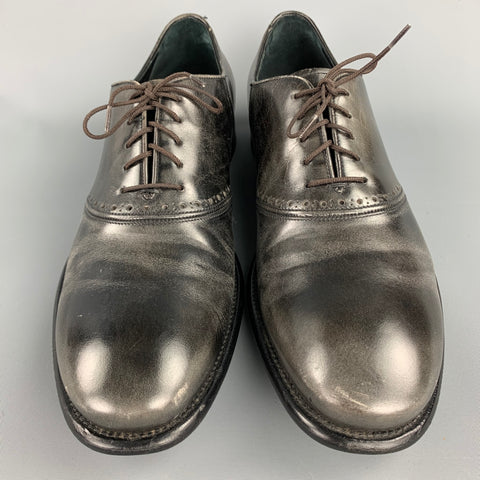 SALVATORE FERRAGAMO Size 11 Black Antique Leather Lace Up Shoes