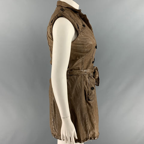 GIORGIO BRATO Size 10 Brown Taupe Leather Distressed Belted Vest