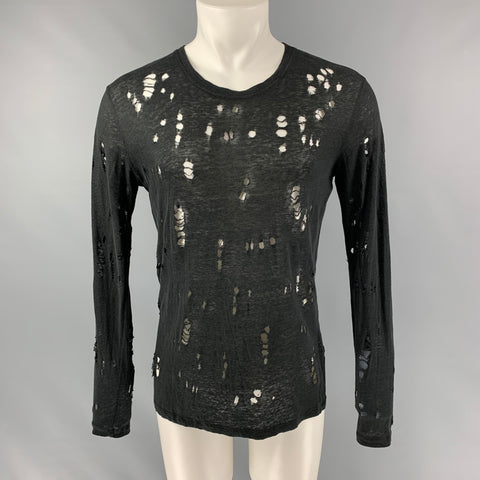 IRO Marvina Size XS Black Distressed Linen Long Sleeve T-shirt