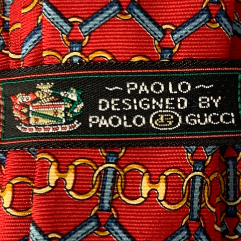 Corbata de seda con eslabones de cadena multicolor roja de GUCCI