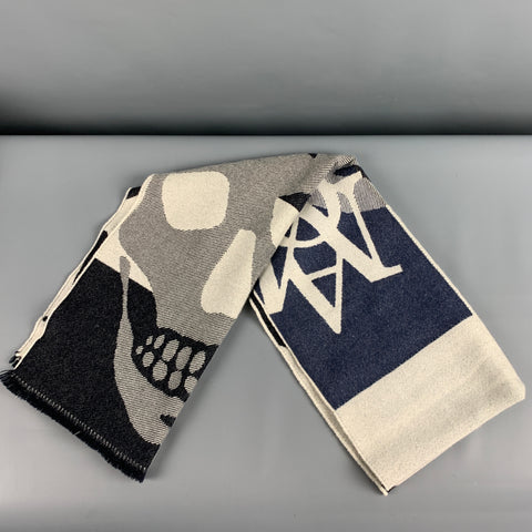 ALEXANDER MCQUEEN Blue Grey Logo Scarf