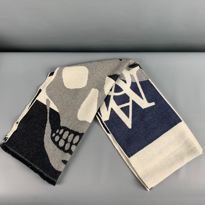 ALEXANDER MCQUEEN Blue Grey Logo Scarf