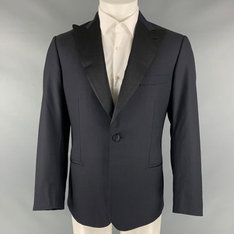 BRIONI Size 40 Regular Navy Black Solid Wool Peak Lapel Sport Coat