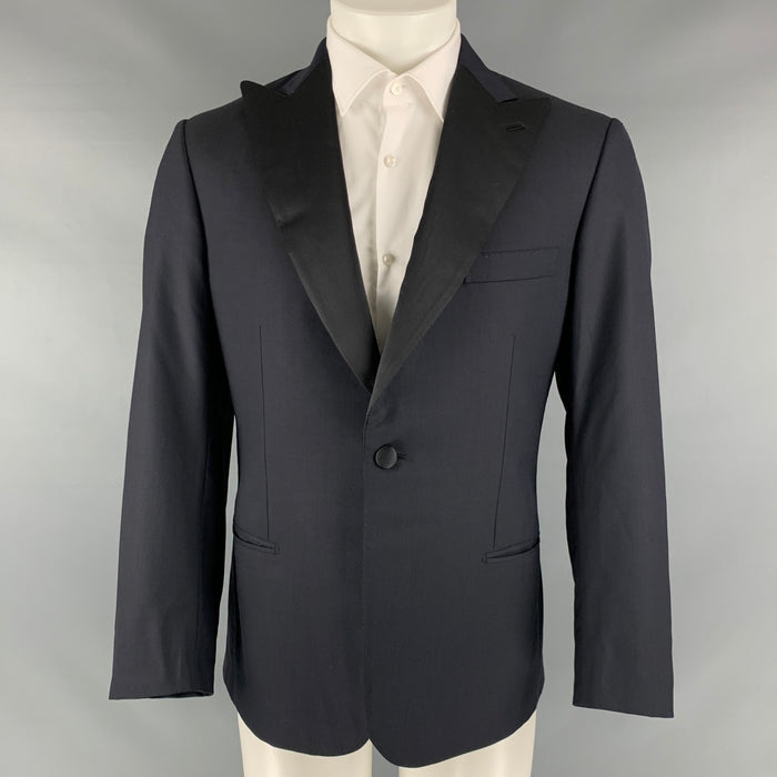 BRIONI Size 40 Regular Navy Black Solid Wool Peak Lapel Sport Coat