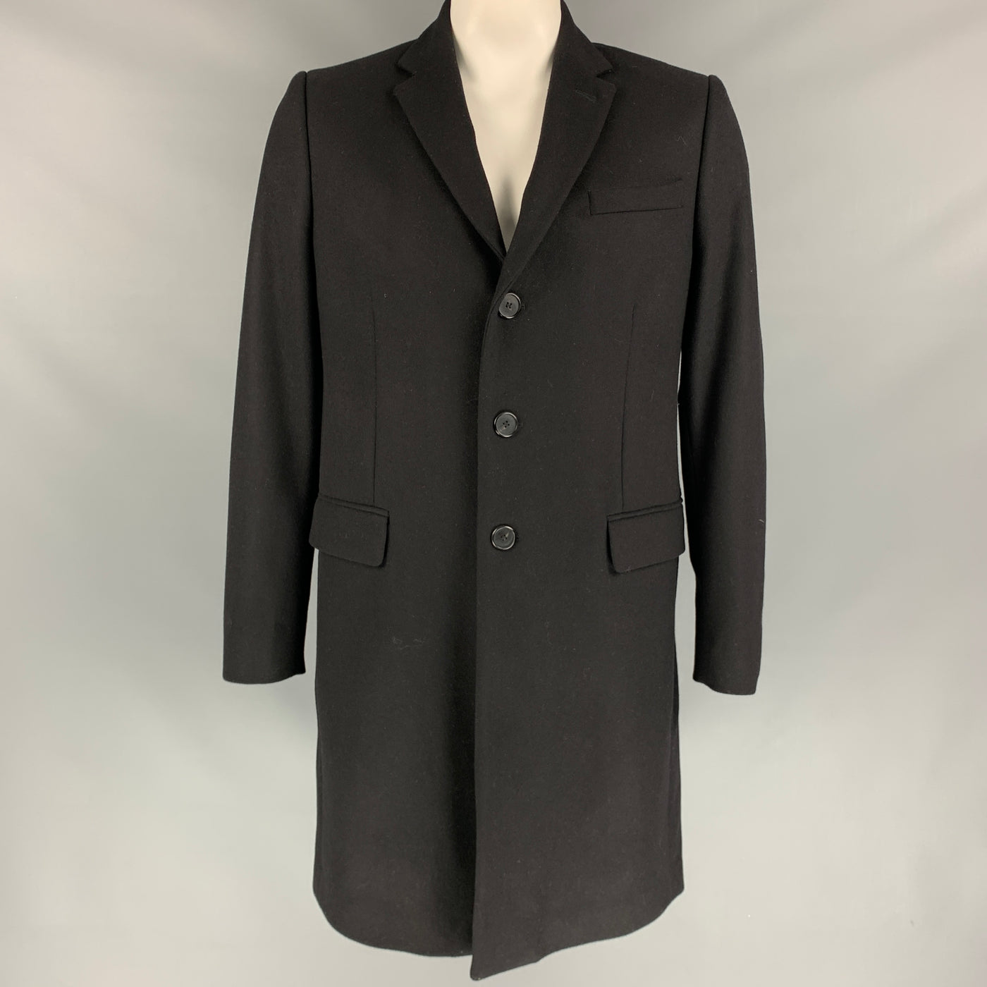 GIVENCHY Size 42 Black Wool Blend Notch Lapel Coat