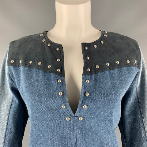 M.I.H JEANS Size S Blue Grey Cotton Studded V-Neck Dress